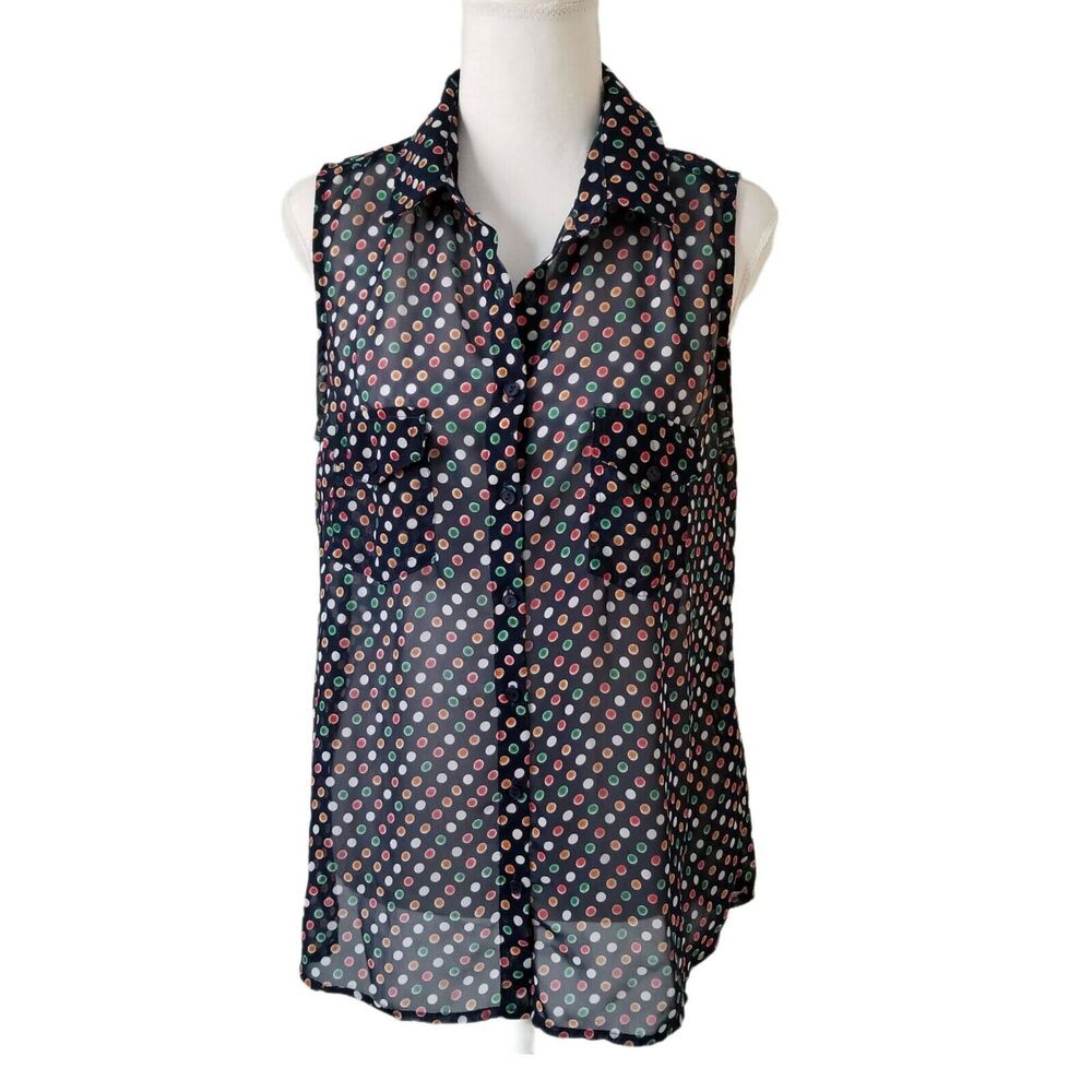 TeenBell Sleeveless Blouse Polka Dot Top Color Blue - Size L